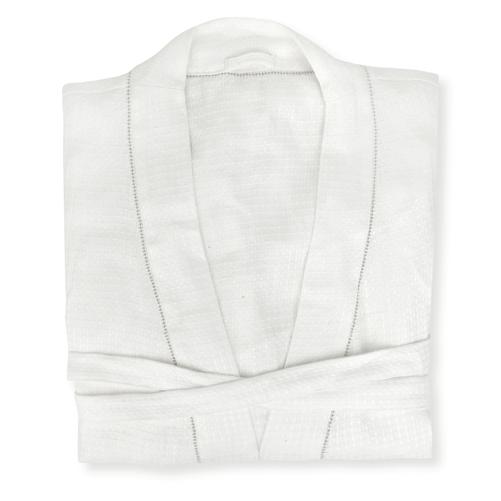 Liège Robe in Ivory White Waffle with Parma Grey Hemstitch