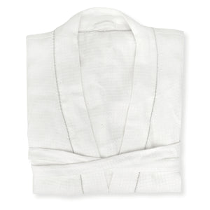 Liège Robe in Ivory White Waffle with Parma Grey Hemstitch
