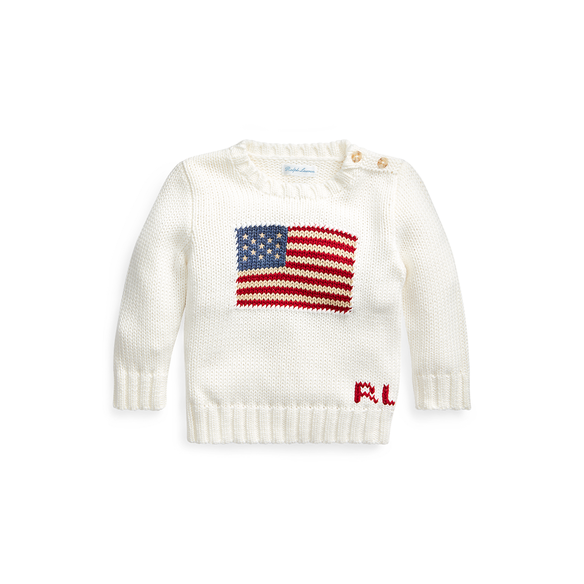 Flag Cotton Crewneck Sweater in White