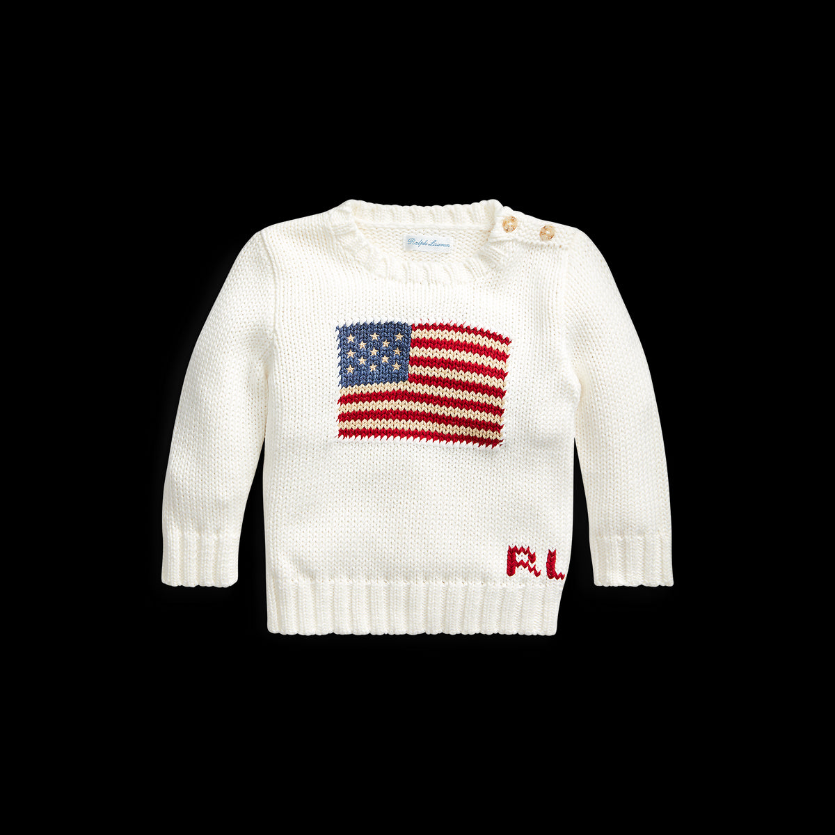 Flag Cotton Crewneck Sweater in White