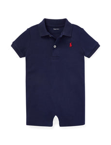 Cotton Interlock Polo Shortall in Navy