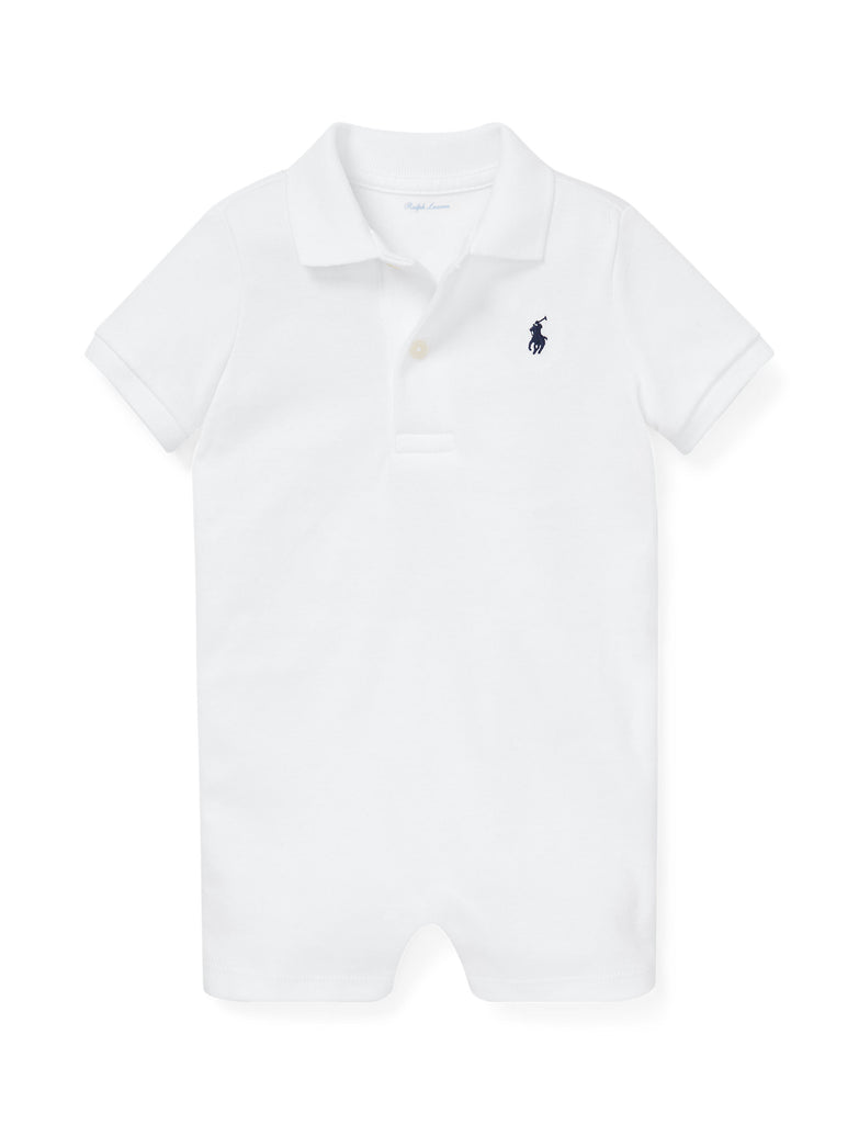 Cotton Interlock Polo Shortall in White
