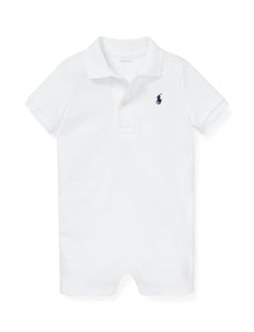 Cotton Interlock Polo Shortall in White