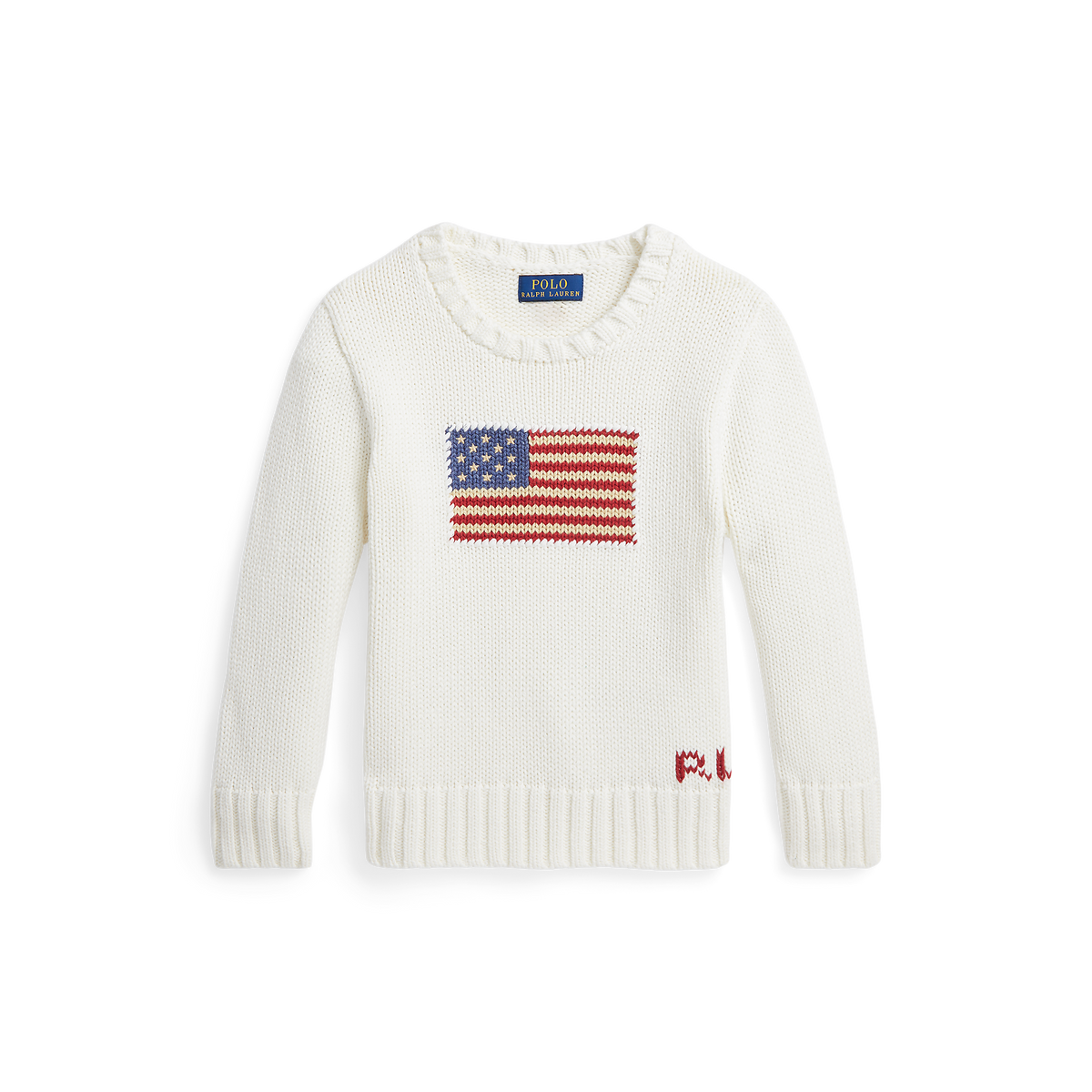 Flag Cotton Crewneck Sweater in White