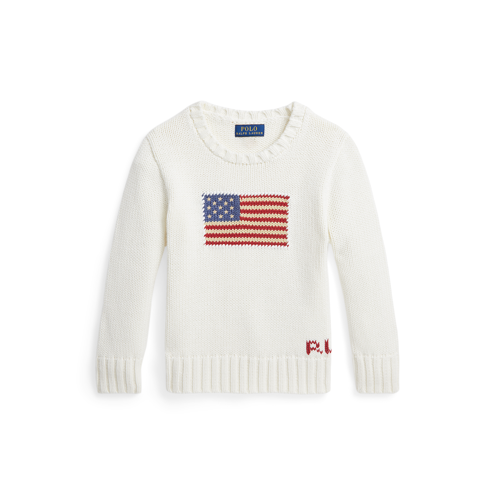 Flag Cotton Crewneck Sweater in White