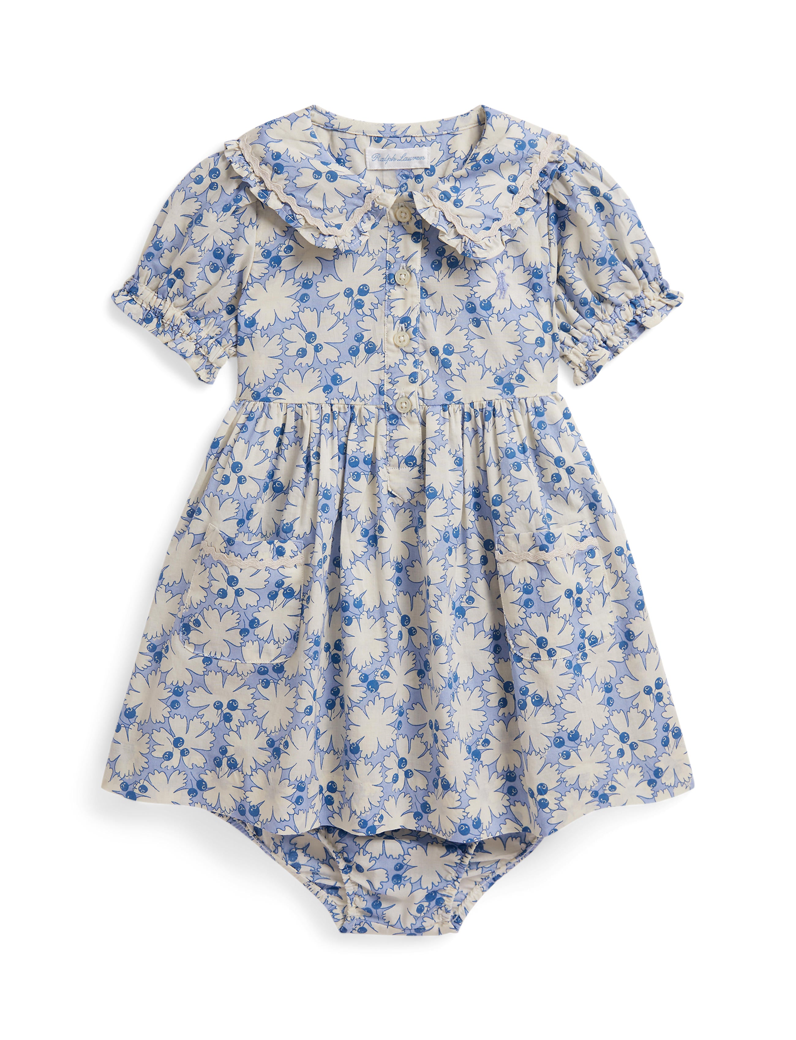 Short-Sleeve Cotton Floral Printed Ruffle Shirt Dress