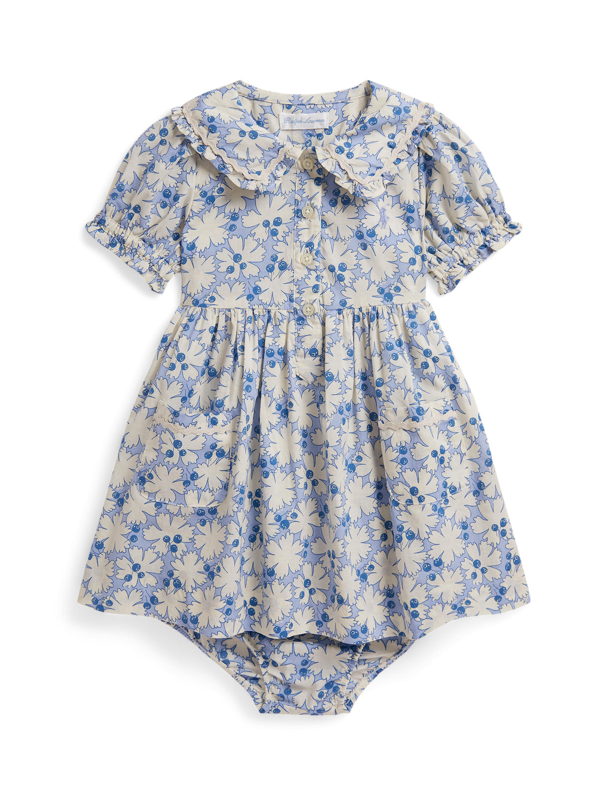 Short-Sleeve Cotton Floral Printed Ruffle Shirt Dress