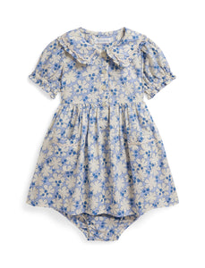 Short-Sleeve Cotton Floral Printed Ruffle Shirt Dress