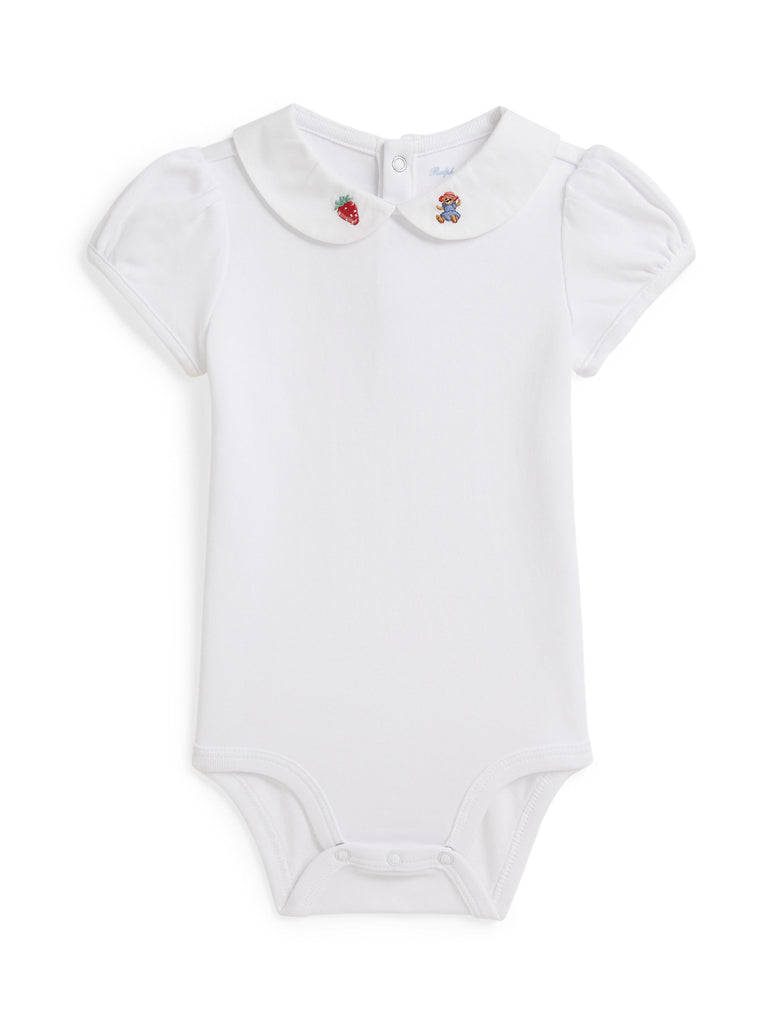 Short-Sleeve Interlock Knit Collared Bodysuit