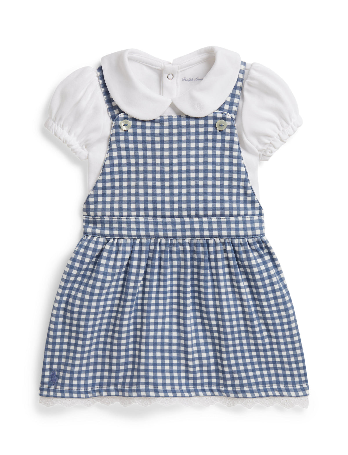 Sleeveless Gingham Overall Dress with Collared Shirt Set