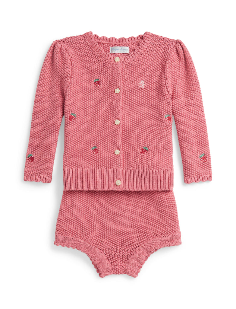 Long-Sleeve Cotton Schiffli Scallop Button-Up Shirt and Shorts Set