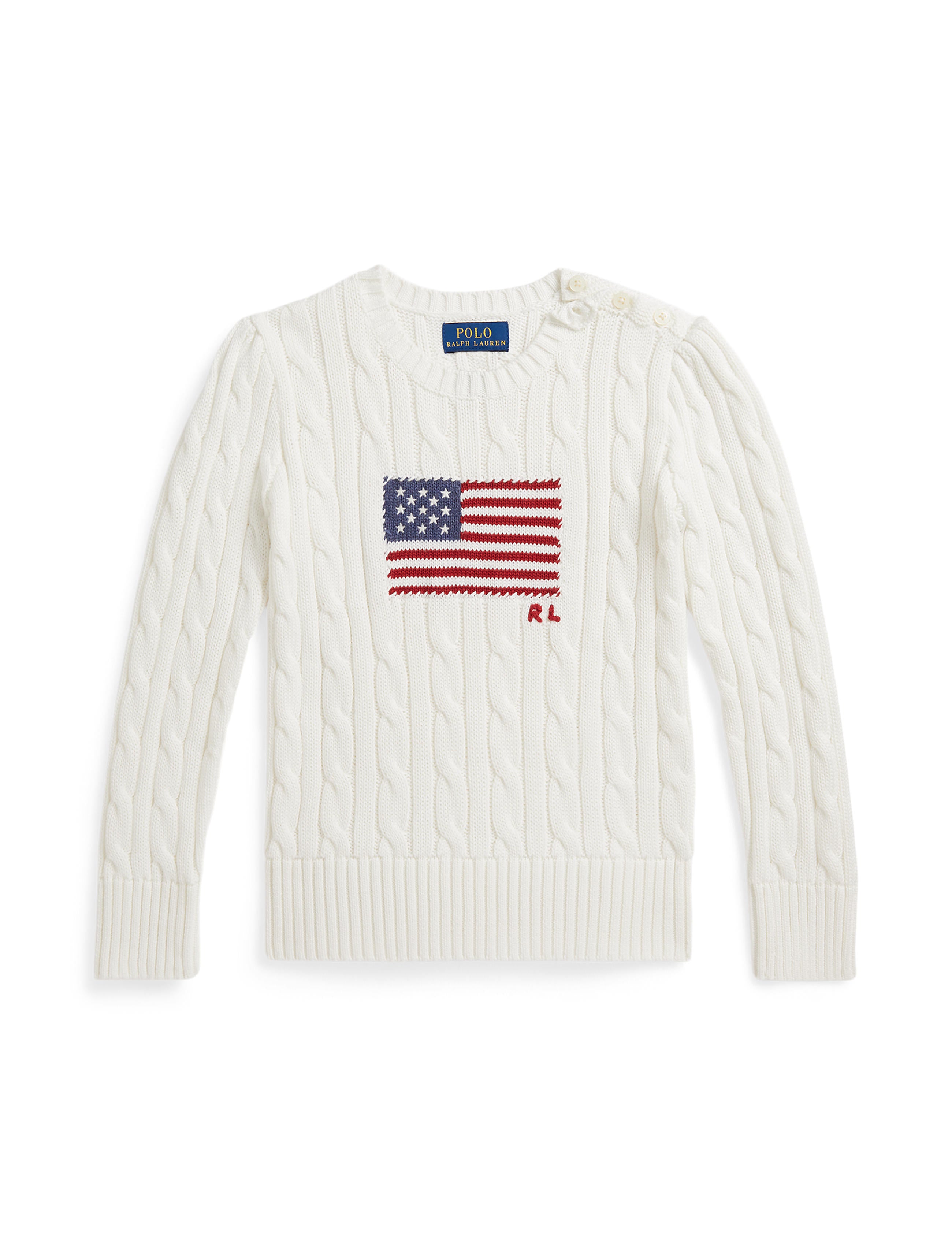 Flag Cotton Crewneck Sweater in Deckwash White