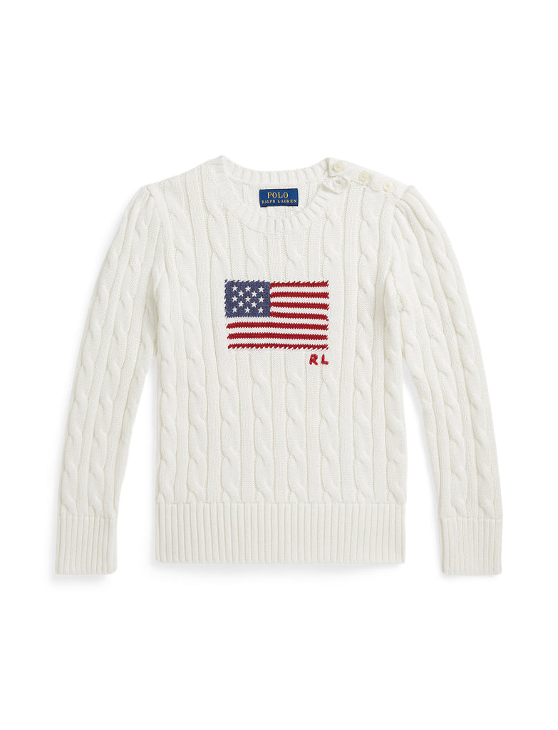 Flag Cotton Crewneck Sweater in Deckwash White