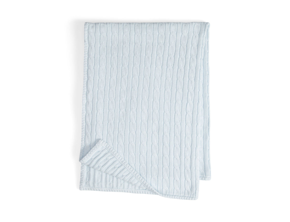 Classic Combed Cotton Cable Knit Baby Blanket in Pearl Blue