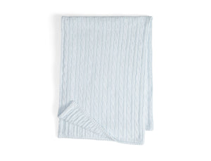Classic Combed Cotton Cable Knit Baby Blanket in Pearl Blue