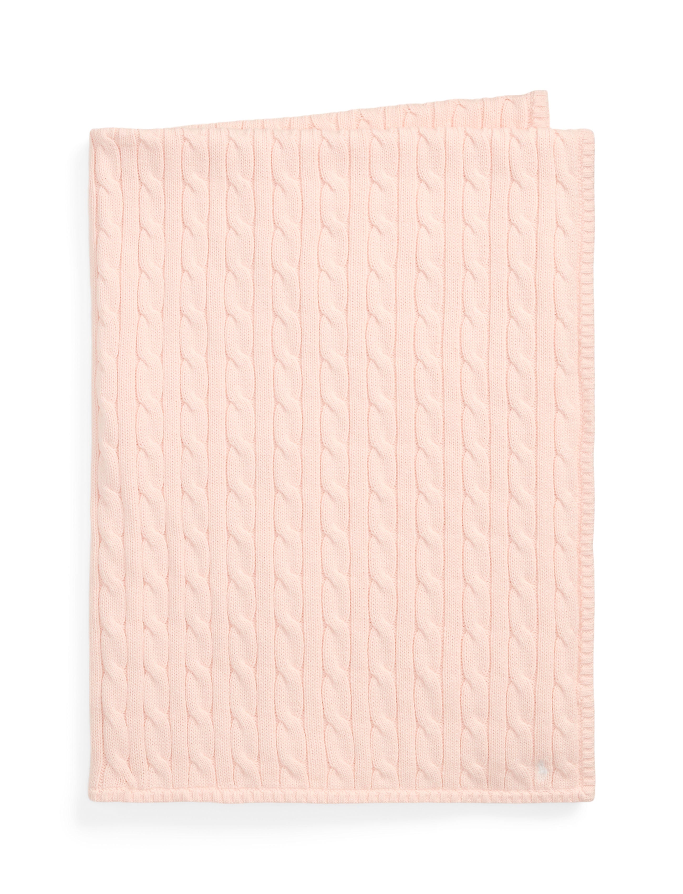 Classic Combed Cotton Cable Knit Baby Blanket in Morning Pink