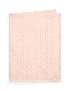 Classic Combed Cotton Cable Knit Baby Blanket in Morning Pink