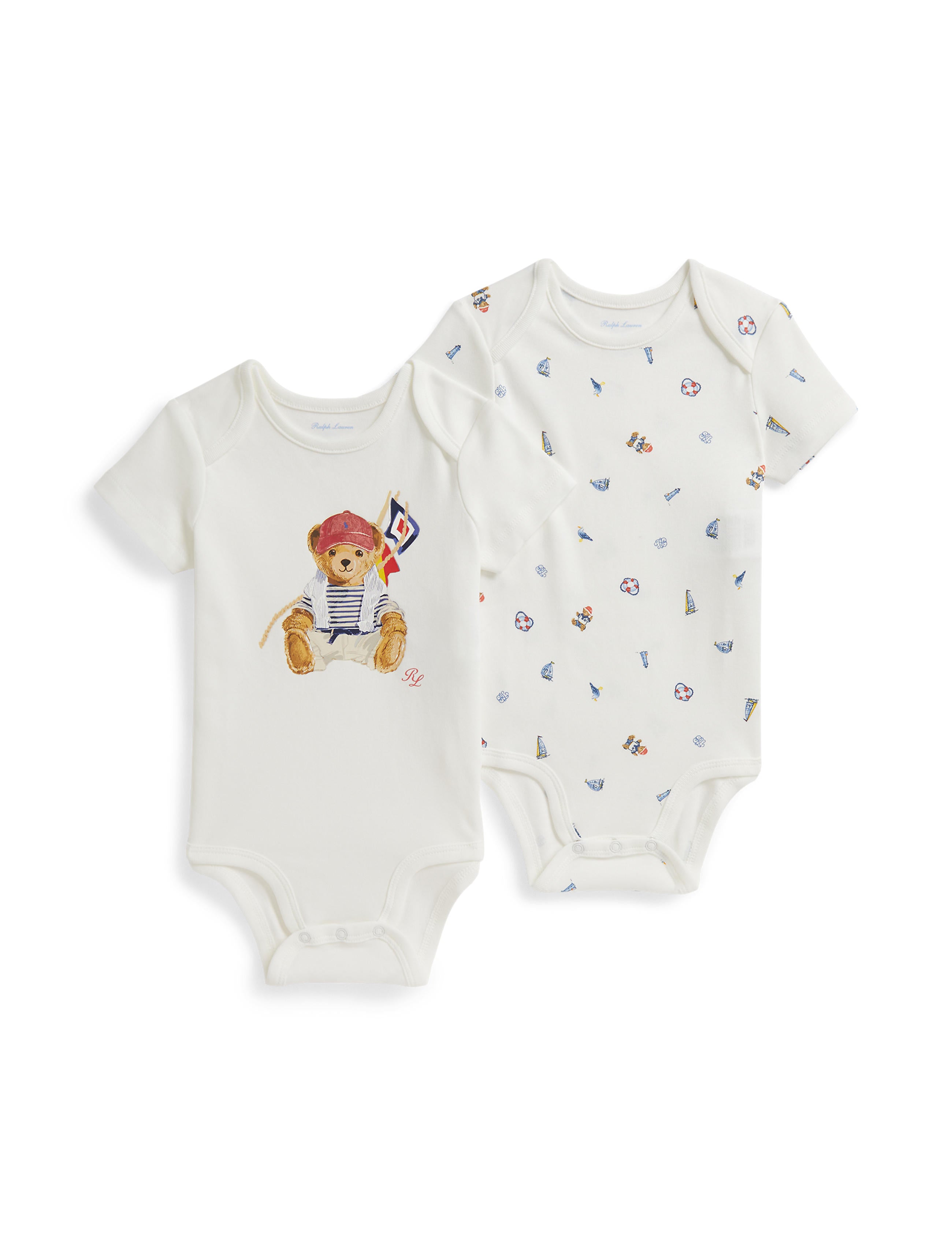 Short-Sleeve Interlock Maritime Bear Bodysuit Box Set, Set of 2