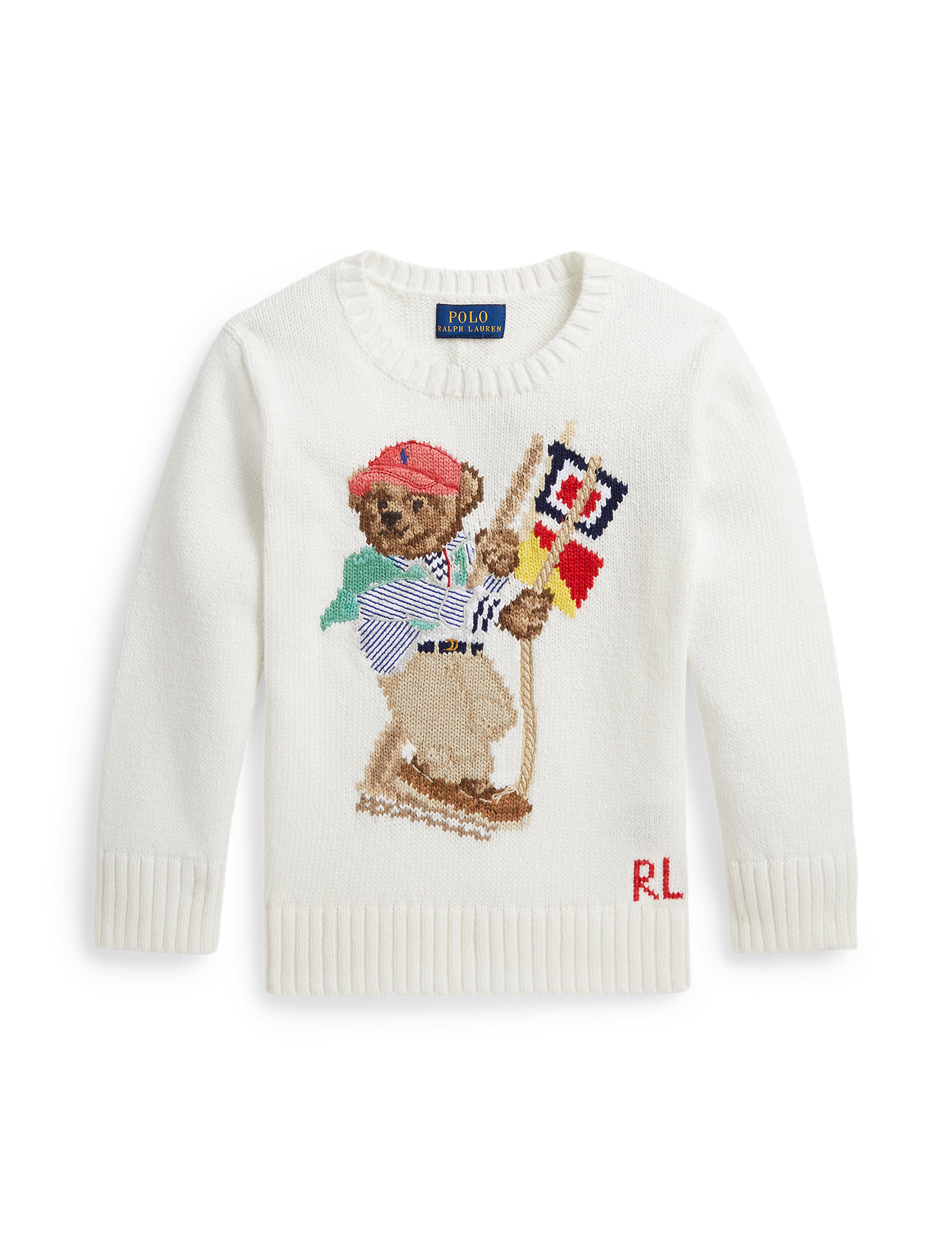 Long-Sleeve Combed Cotton Sail Polo Bear Sweater