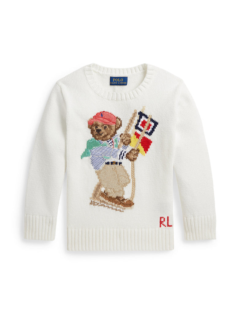 Long-Sleeve Combed Cotton Sail Polo Bear Sweater