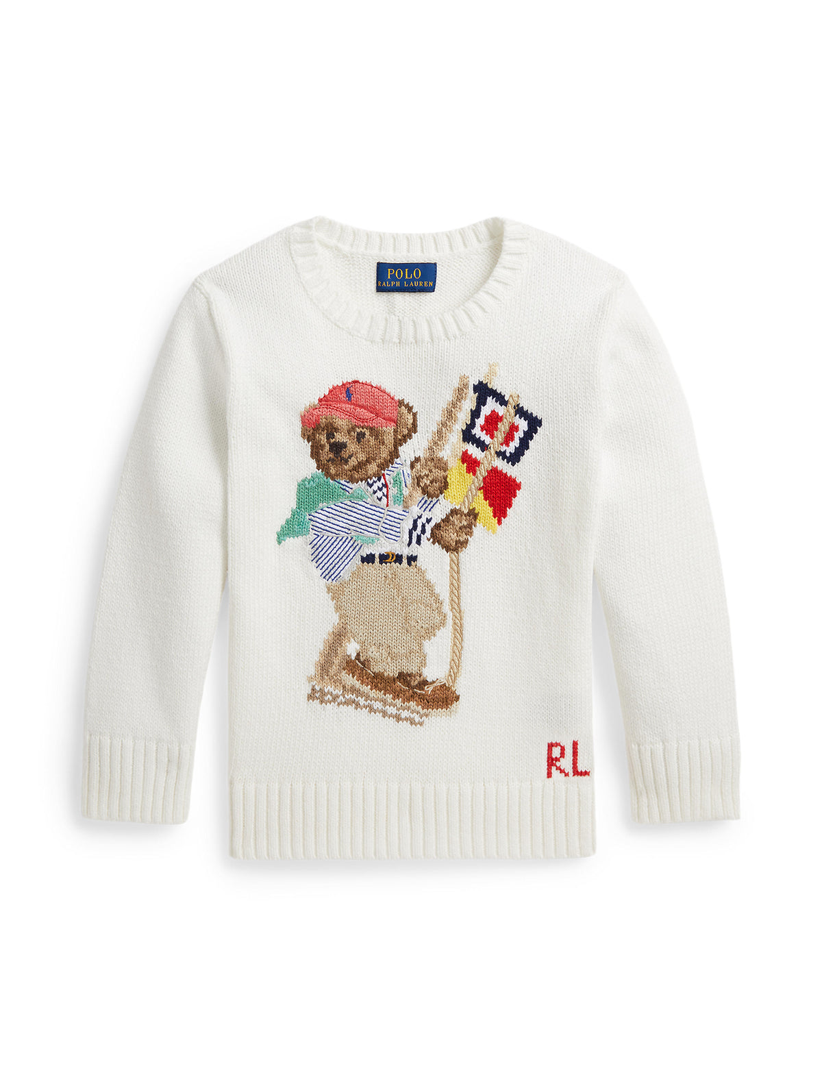 Long-Sleeve Combed Cotton Sail Polo Bear Sweater