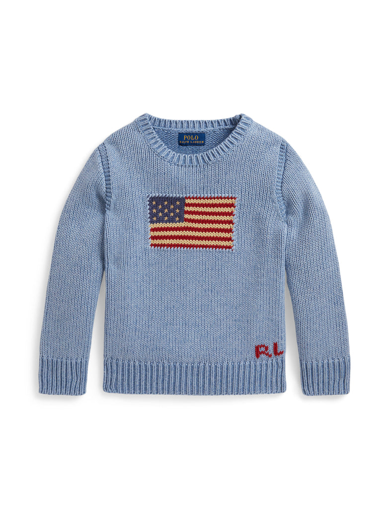 Long-Sleeve Combed Cotton Flag Crewneck Sweater