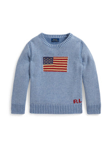 Long-Sleeve Combed Cotton Flag Crewneck Sweater