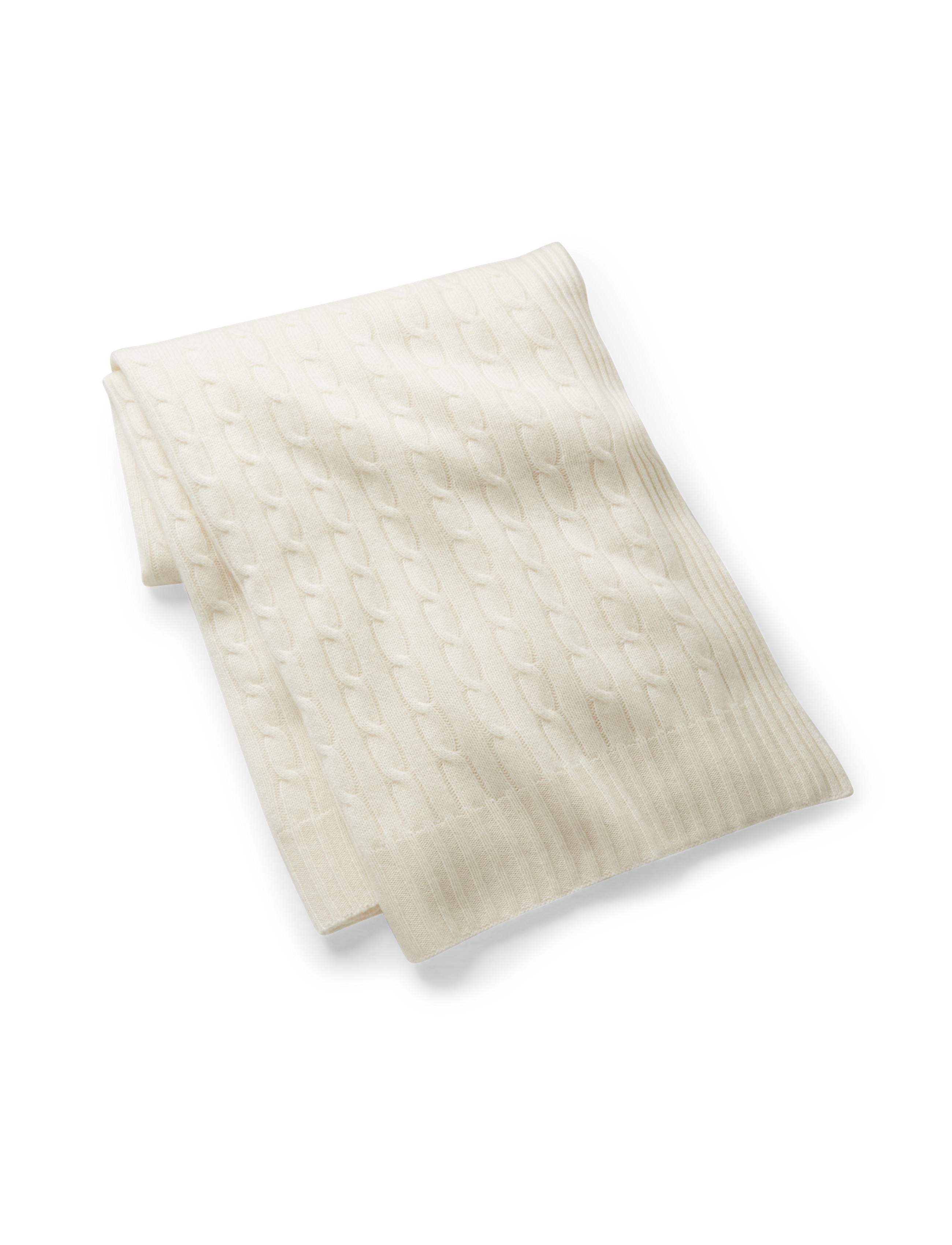 Cable Cashmere Throw Blanket in Cream