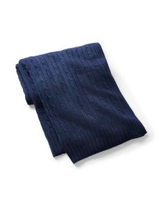 Cable Cashmere Throw Blanket in Navy