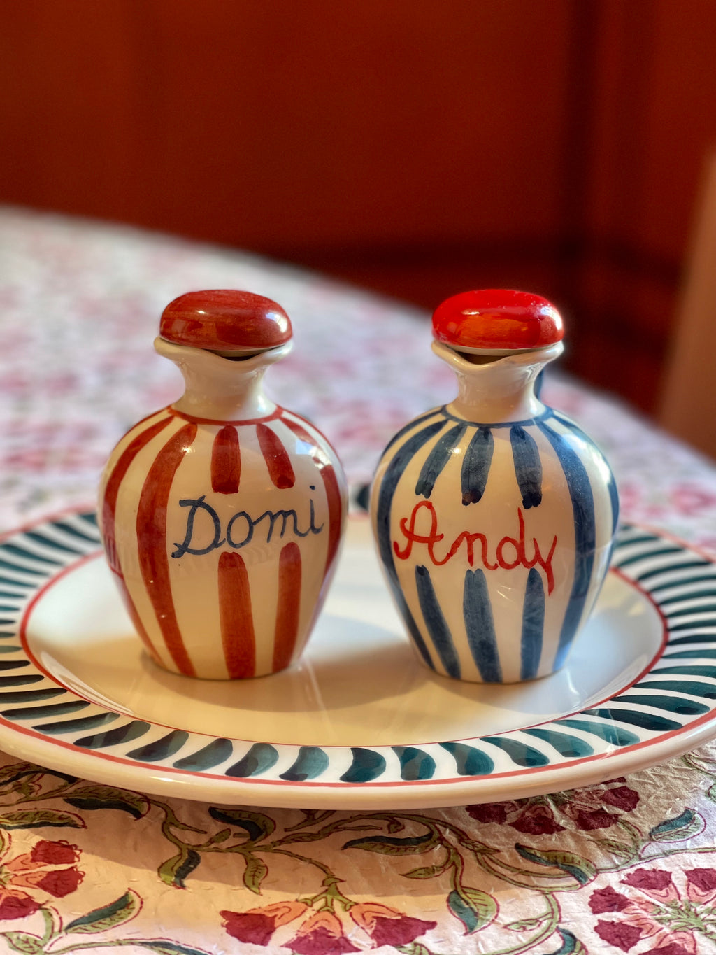 Red Olive Oil and Vinegar Bottle, Set of 2