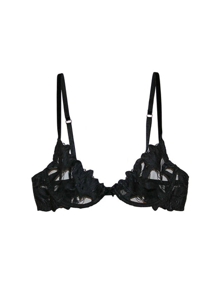 Lily Embroidery Plunge Demi Bra in Black