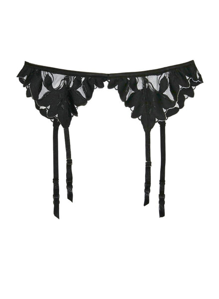 Lily Embroidery Garter Belt in Black