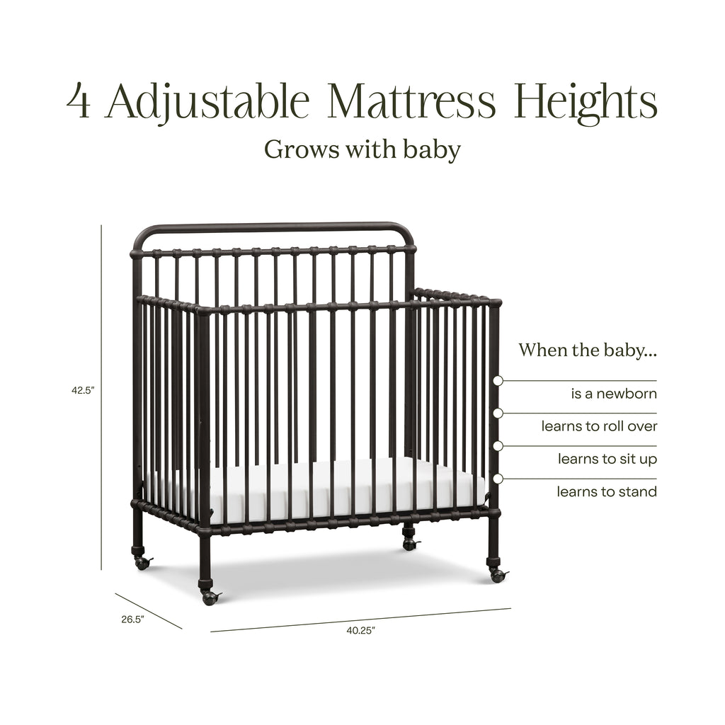 Winston 4-in-1 Convertible Mini Crib in Vintage Iron
