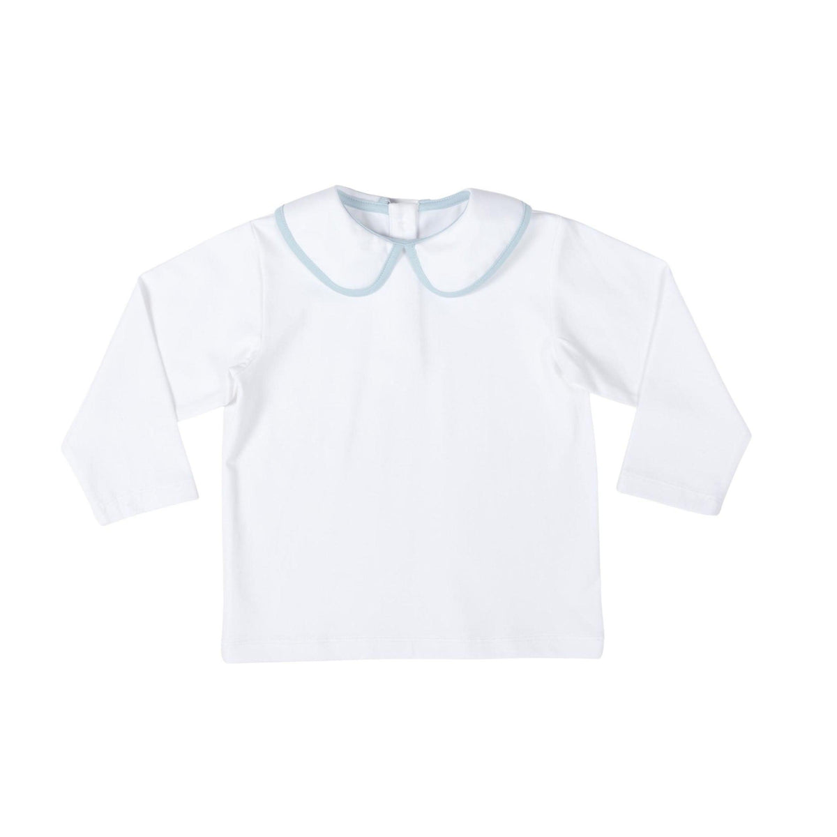 Long Sleeve Teddy Peter Pan in Classic White with Bay Tree Blue Trim