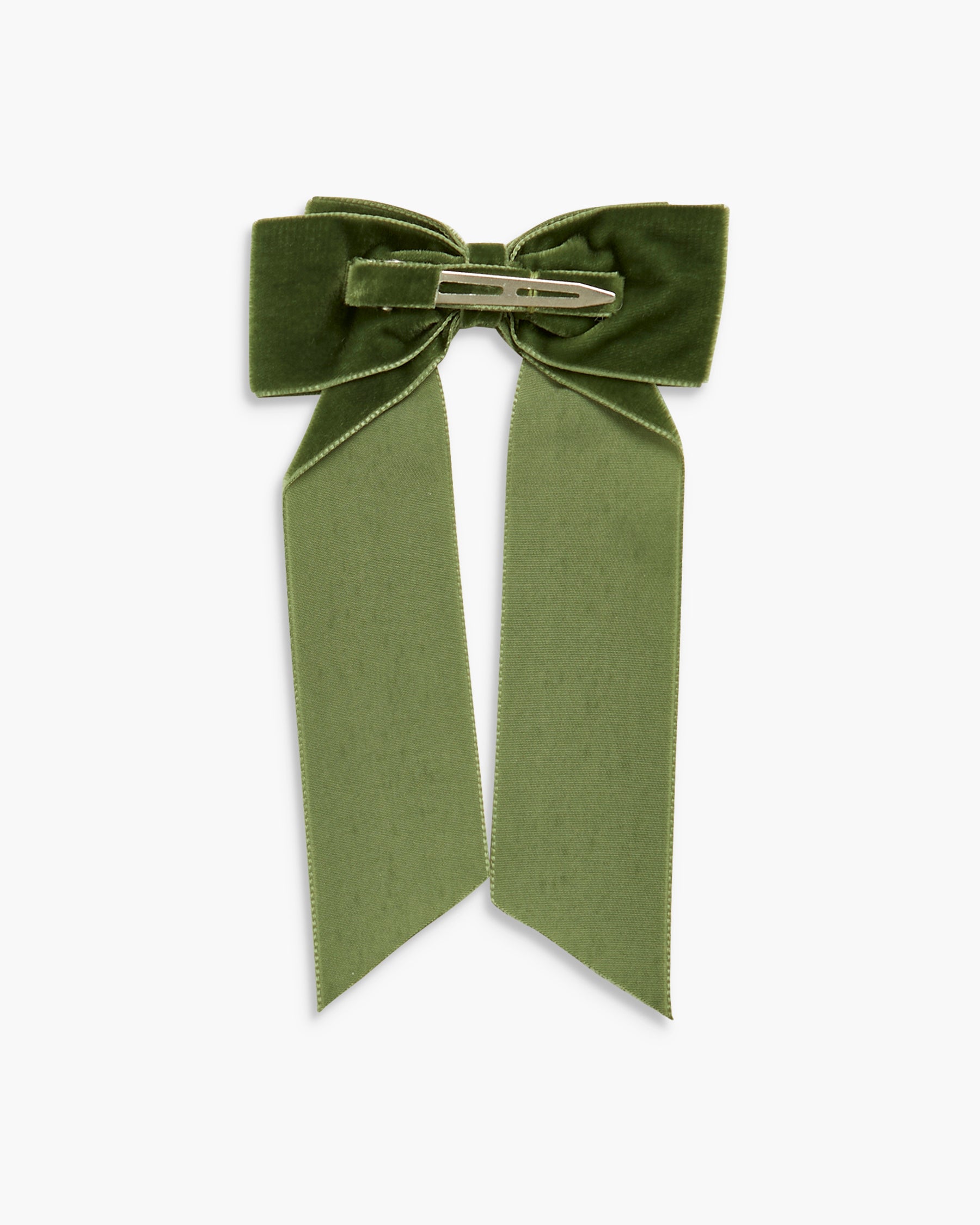 Large Velvet Long Tail Bow in Moss