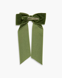Large Velvet Long Tail Bow in Moss