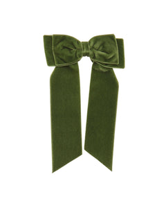 Large Velvet Long Tail Bow in Moss