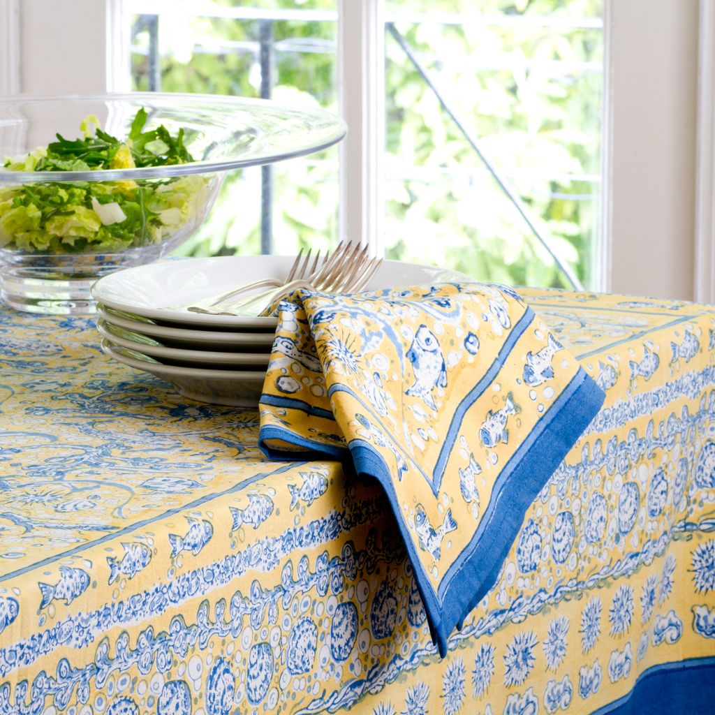 La Mer Napkins in Blue & Yellow, Set of 6