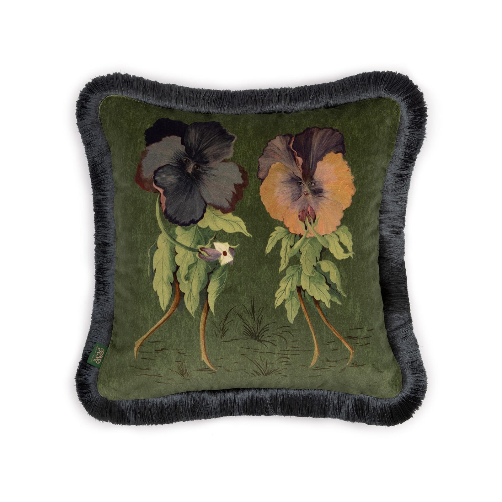 "Love Letter" Velvet Medium Fringed Cushion, Verde