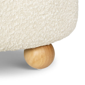 Tuffet Storage Ottoman in Performance Ivory Boucle with Honey Ball Feet