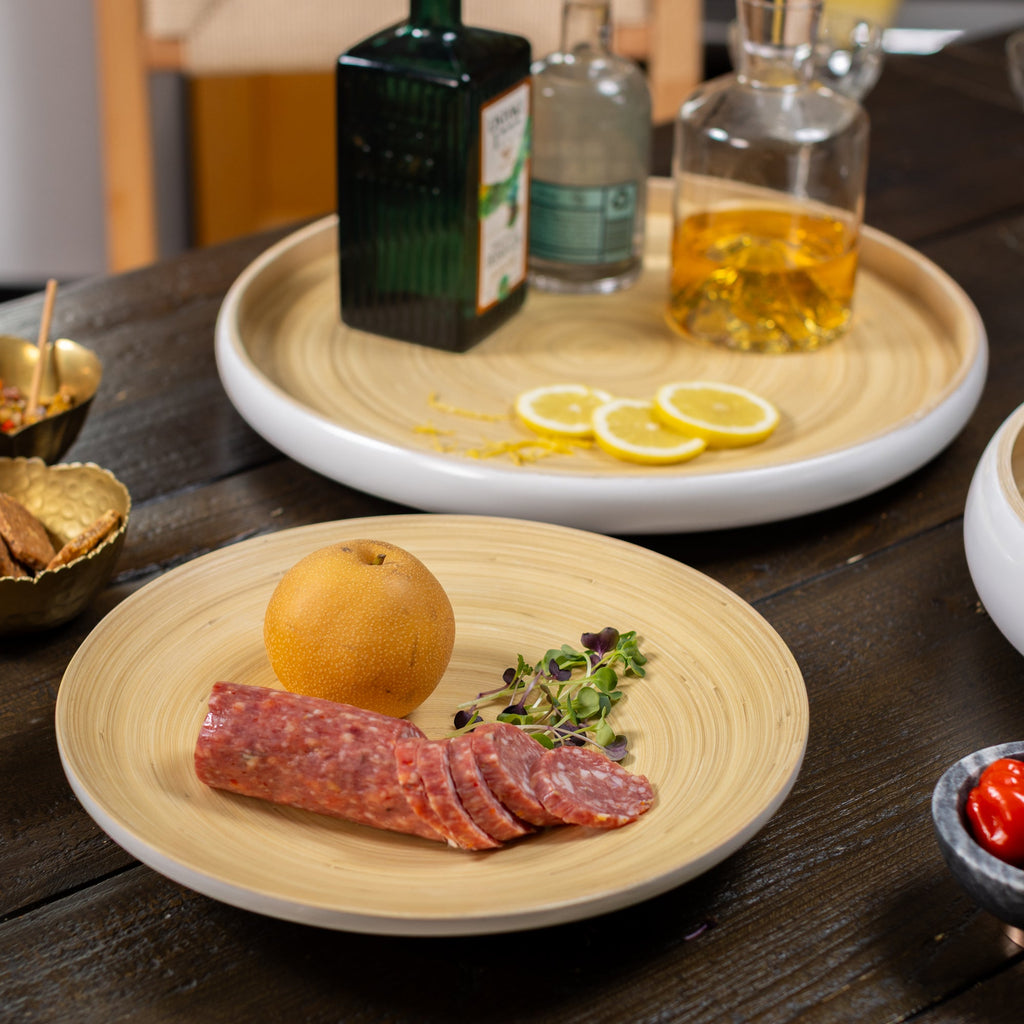 Bamboo Footed Plate in White