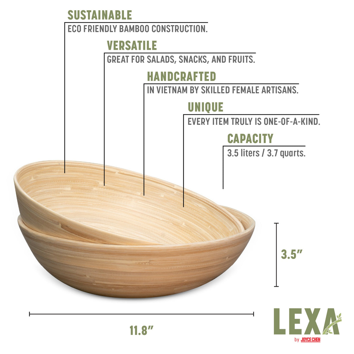 Bamboo Salad Bowl in Natural, Set of 2