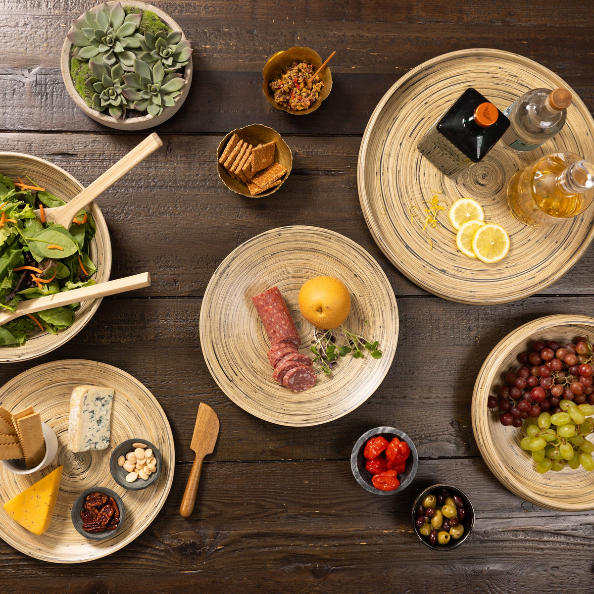 Bamboo Serving Plate in Black, Set of 2