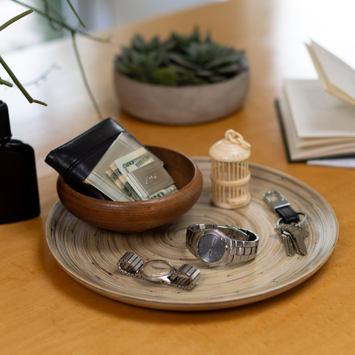 Bamboo Serving Plate in Black, Set of 2