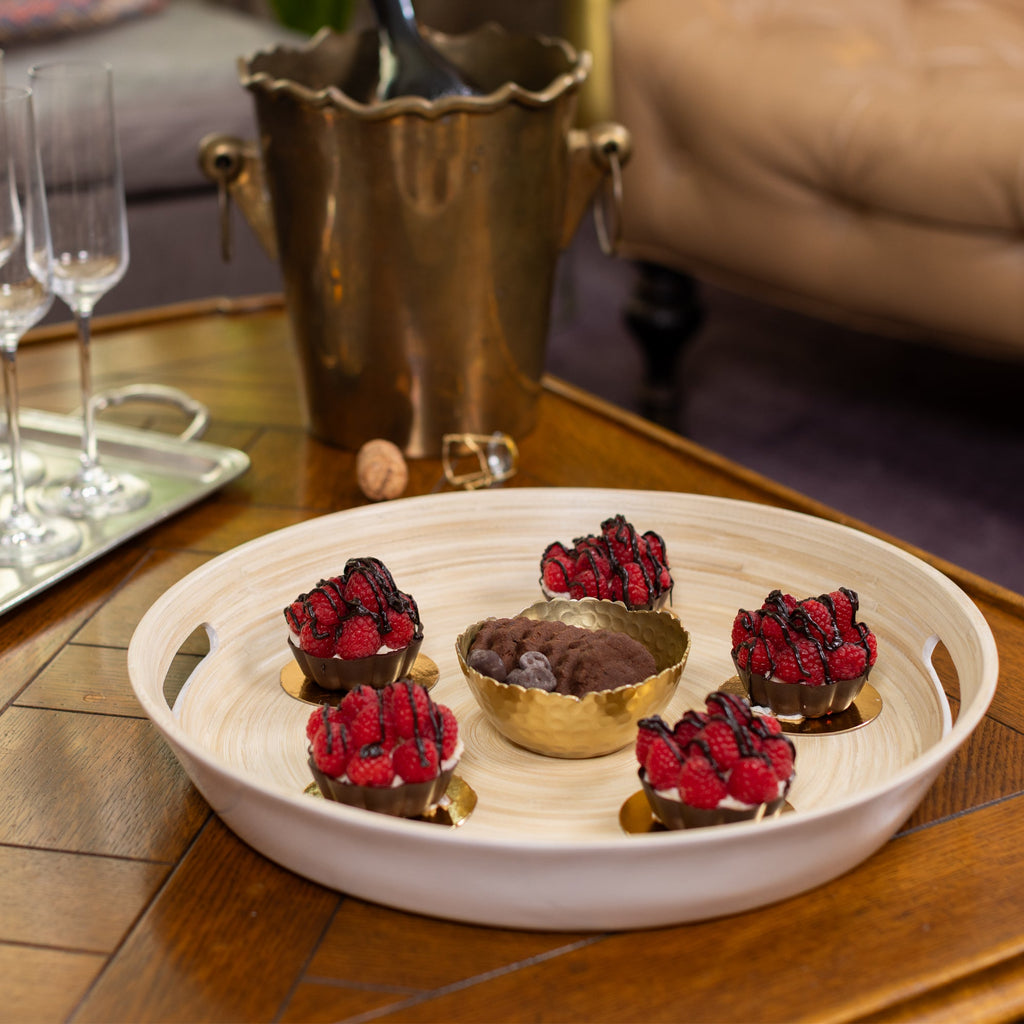Bamboo Serving Tray with Handles in White