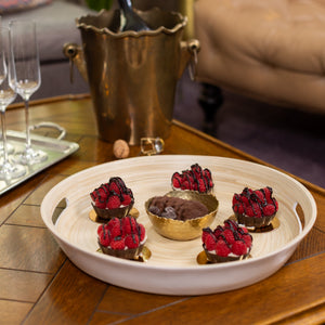 Bamboo Serving Tray with Handles in White