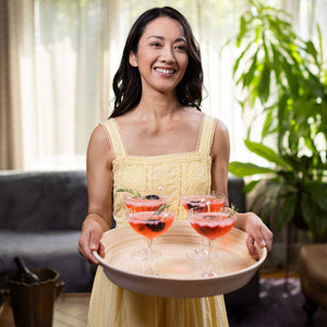 Bamboo Serving Tray with Handles in White