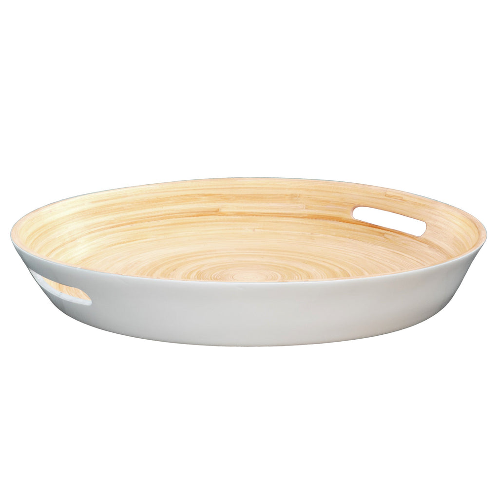 Bamboo Serving Tray with Handles in White