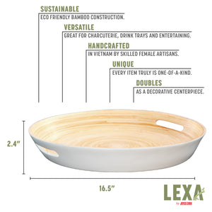 Bamboo Serving Tray with Handles in White