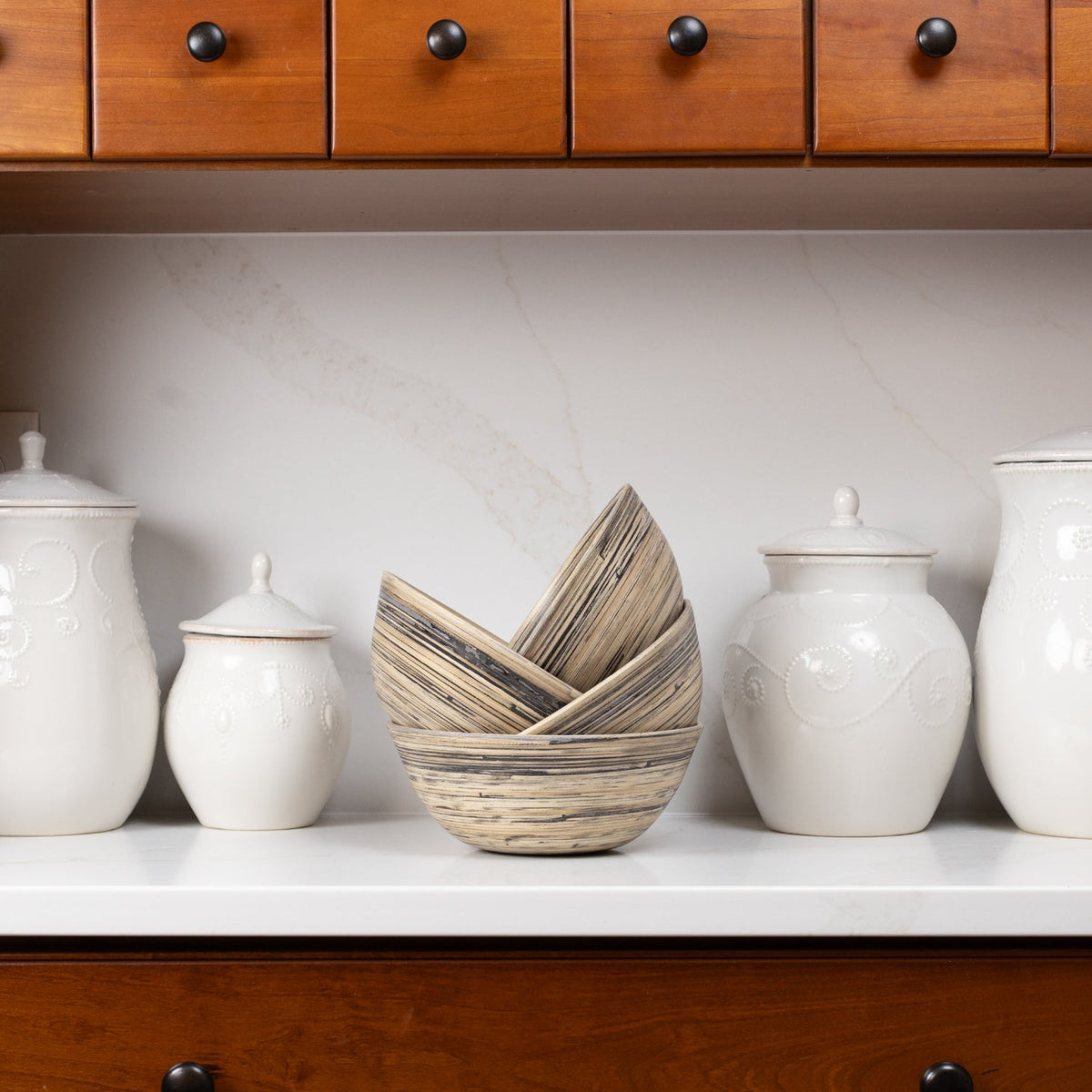 Bamboo Salad Bowl in Black, Set of 4